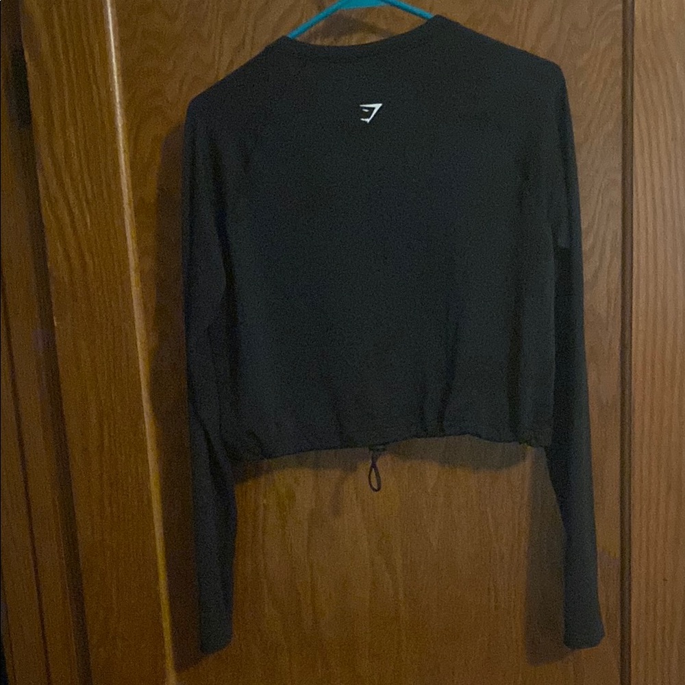 Gymshark Black Crop Long Sleeve Top with Drawstring Hemline Woman Medium - Picture 4 of 6